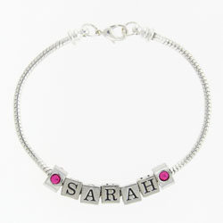 Personalized Name and Birthstone Pewter Bracelet
