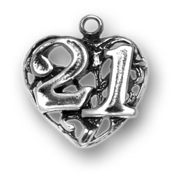 Sterling Silver 21 on Heart Charm