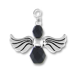 Sterling Silver Angel Charm with Black Glass Beads