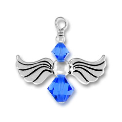 Sterling Silver Angel Charm with Sapphire Glass Beads