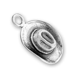 New Polished Rhodium Plated 925 Sterling Silver Cowboy Hat Charm Pendant 