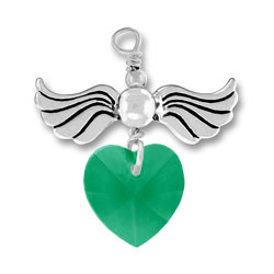 Sterling Silver Love Taking Flight with Emerald Crystal Heart