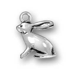 925 Sterling Silver Polished Simulated Pearl & Crystal Rabbit Charm Pendant 