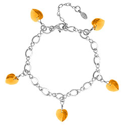 Topaz Crystal Heart Charm Bracelet