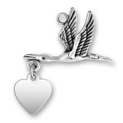 Personalized Stork Charm with Engraved Heart