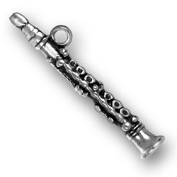 Lgu Sterling Silver Oxidized Three Dimensional Woodwind Clarinet Charm