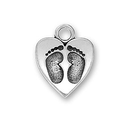 Raposa Elegance Sterling Silver Baby Feet Heart Charm on a Sterling Silver 20 Rope Chain Necklace 