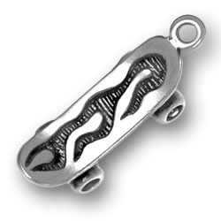 Skateboard Charm In Antiqued 925 Sterling Silver 22x7mm 