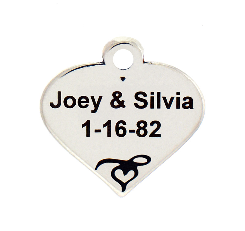 Engraved Sterling Silver Personalised Heart Charm with Engraving European